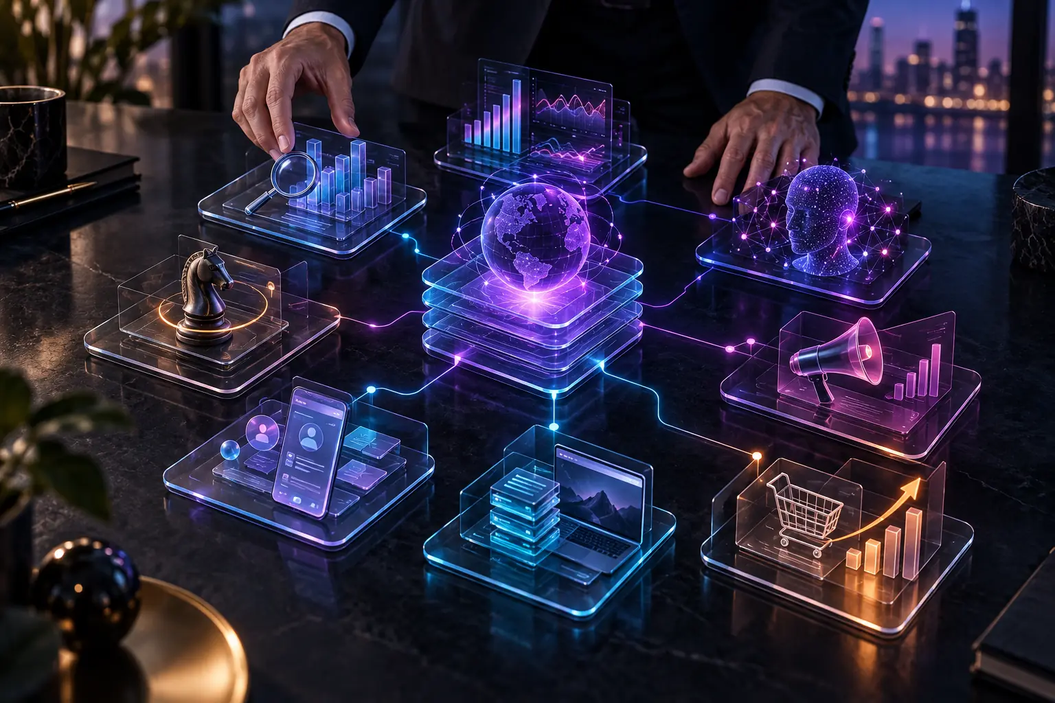 Estrategia integral de marketing digital con SEO, analítica, inteligencia artificial, publicidad y ventas conectadas
